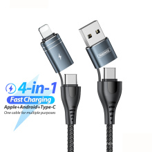 Remax RC-164 Wholesale No winding support fast charge Multi-function data cable Iphone Braided 4 In 1 Usb Cable